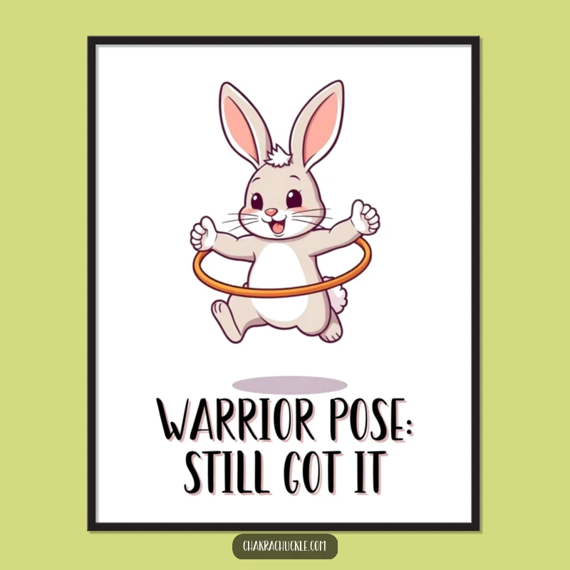 Funny Free Printable Wall Art: Warrior Bunny Hula Hooping, Hilarious Downloadable Decor Gift!
