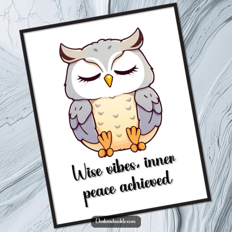 Free Printable Wall Art: A peaceful kawaii owl sits in deep meditation, radiating zen.