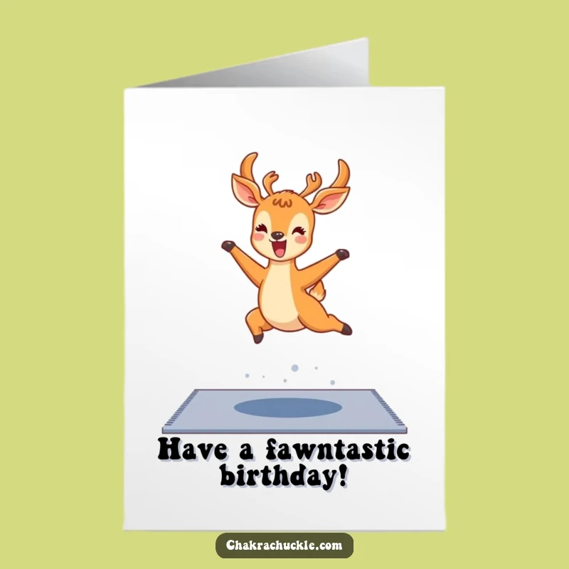 Free Printable Birthday Card: Deer Yoga Leap Funny Downloadable Greeting Gift