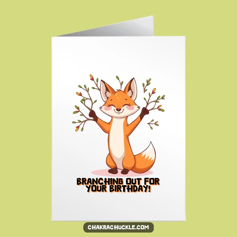 Free Printable Birthday Card: Zen Fox Tree Pose, Funny Downloadable for Nature Lovers