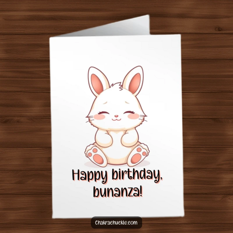 Funny Free Printable Birthday Card: A fluffy bunny meditating peacefully in a lotus pose.