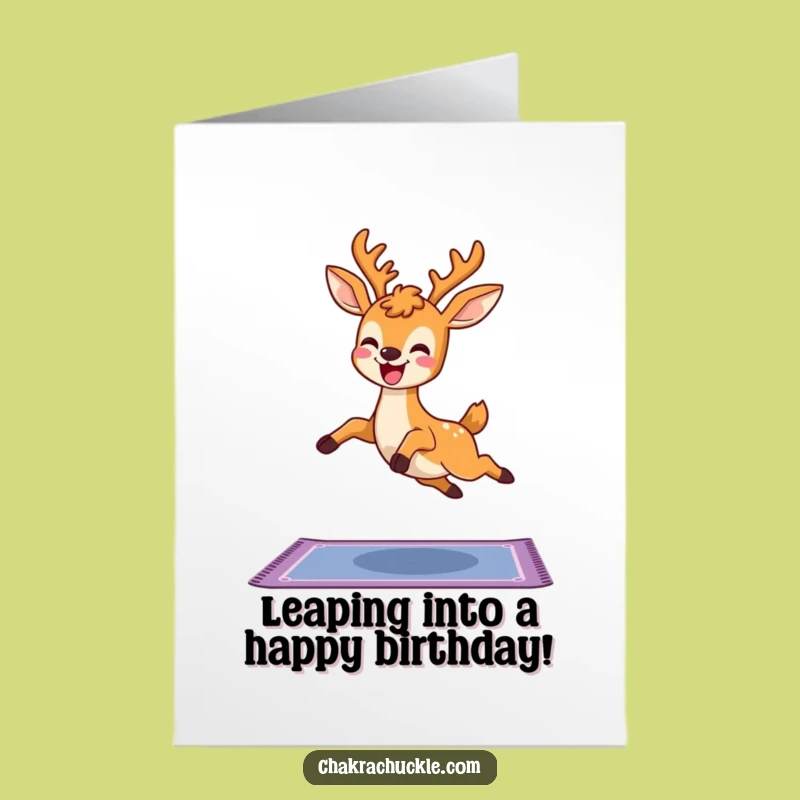 Free Printable Funny Birthday Card: Kawaii Deer Yoga Leap - Hilarious Downloadable Gift!