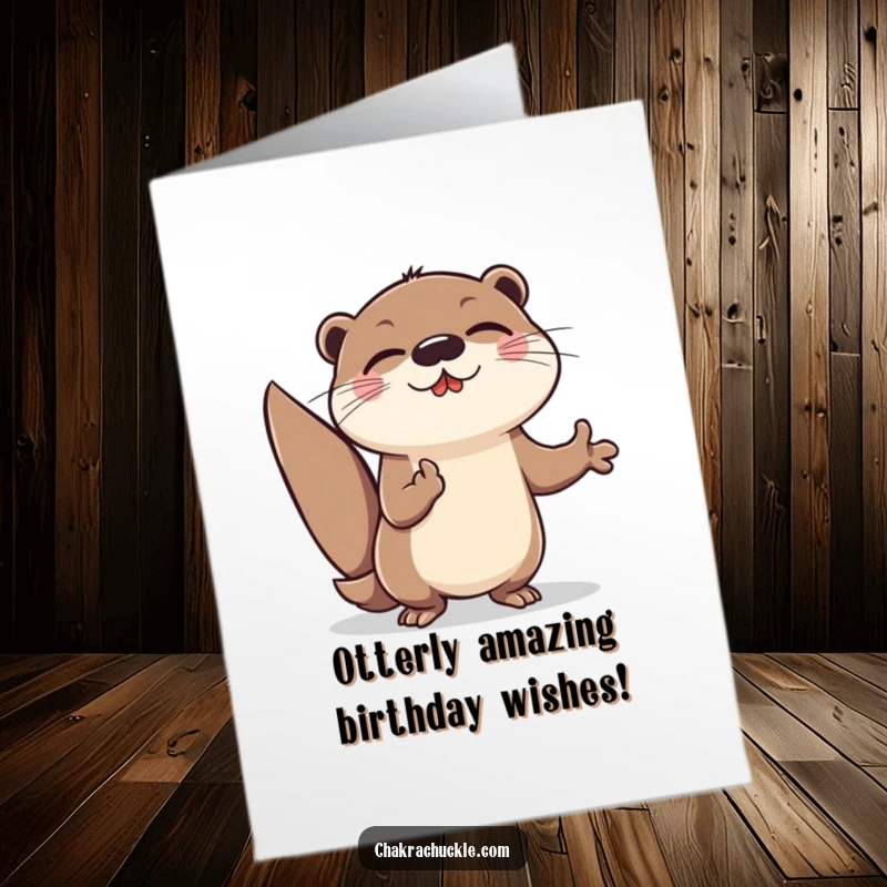 Funny Free Printable Otter Meditation Birthday Card: Cheerful otter lunging forward in meditation, beaming with energy, a fantastic funny gift.