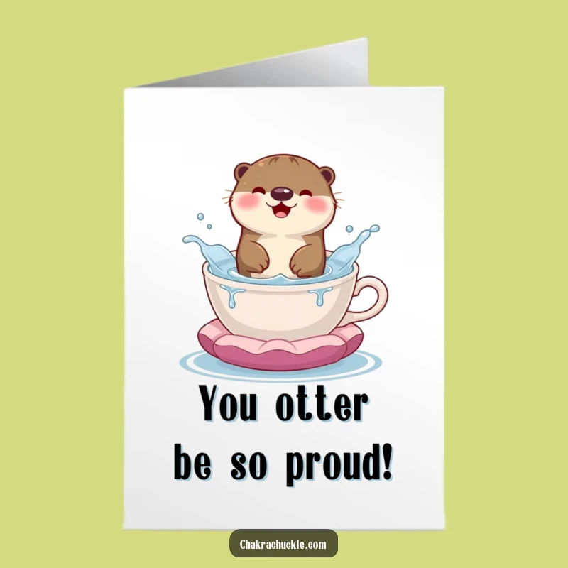 Free Printable Congrats Card: Otter in Teacup - Quirky & Funny Downloadable