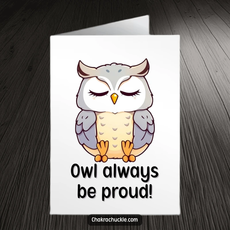 Free Printable Congratulations Card: A serene kawaii owl meditates, offering calm wishes for their success.