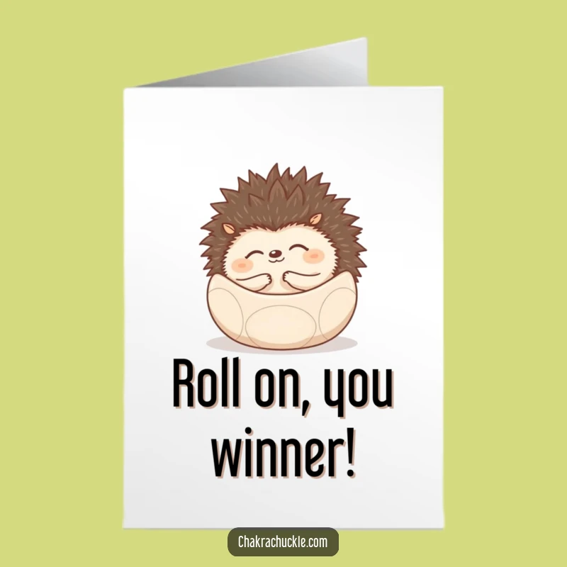 Free Printable Hedgehog Congrats Card: Peaceful Zen Ball Winner Funny Downloadable Gift