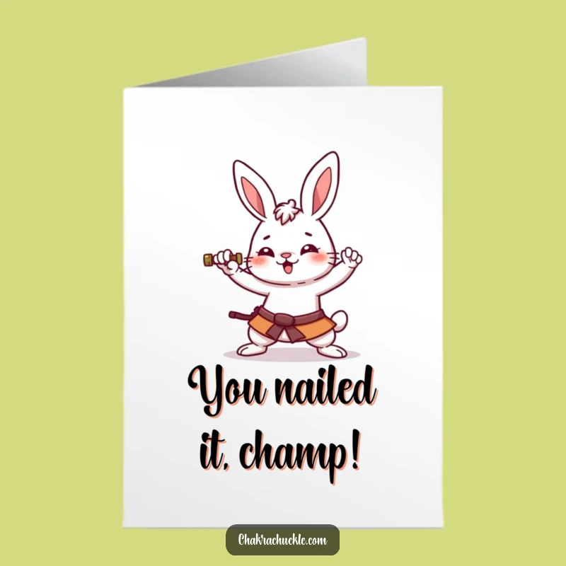 Free Printable Funny Congrats Card: Rabbit's Wobbly Victory Dance!