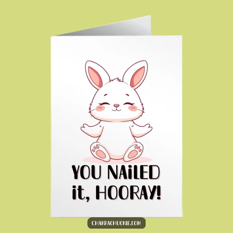 Free Printable Congrats Card: Relaxed Bunny Yoga Funny Downloadable Gift for Peace Wins