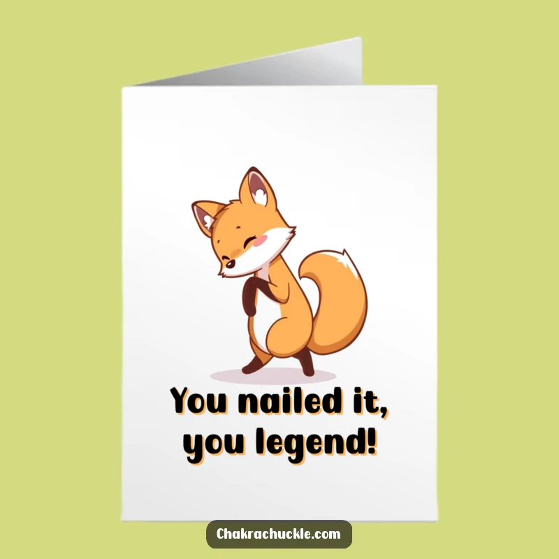 Free Printable Congratulations Card: Playful Fox Yoga Pose, Celebrate with Laughter!