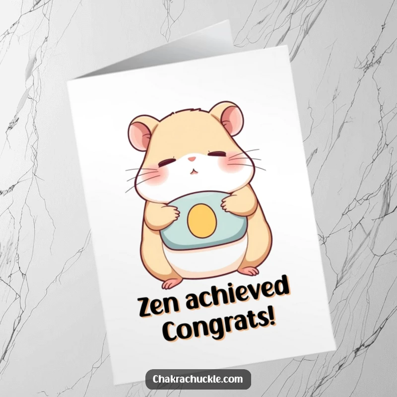 Funny Free Printable Congratulations Card: Hamster meditating peacefully, celebrating a momentous achievement with serene joy.