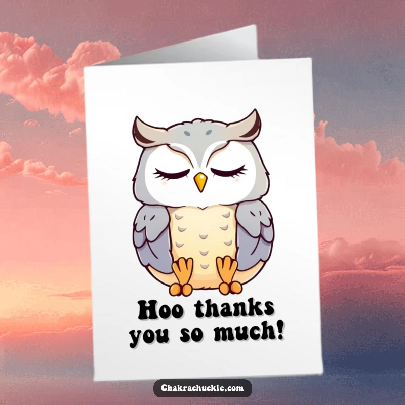 Free Printable Thank You Card: A contented kawaii owl meditates, radiating peaceful gratitude.