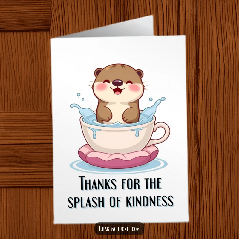 Funny Free Printable Thank You Card: A happy otter making waves inside a teacup meditation cushion.
