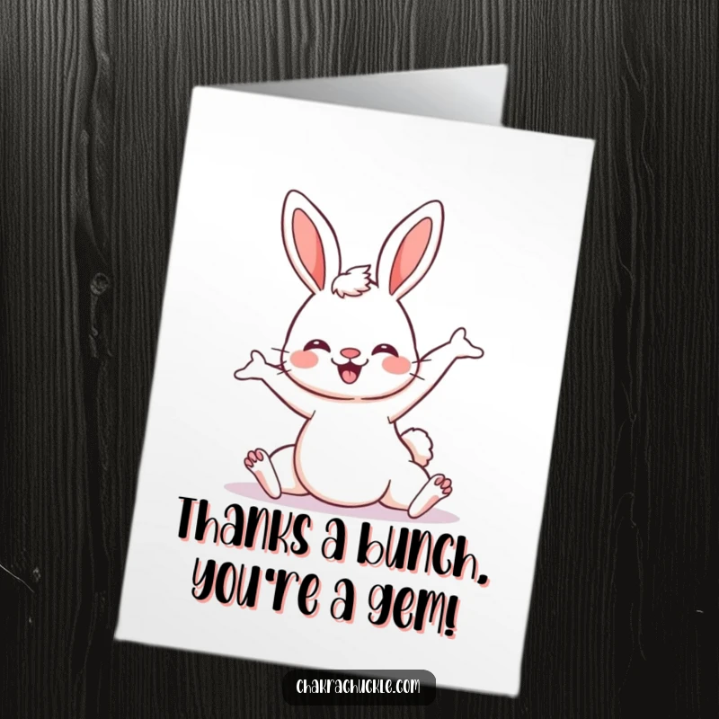 Funny Free Printable Thank You Card: Smiling kawaii bunny in a downward-facing dog pose, expressing heartfelt thanks with humor.