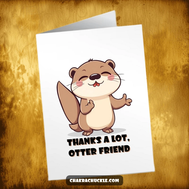 Funny Free Printable Otter Meditation Thank You Card: Cheerful otter in an energetic meditation pose, beaming with thanks, ideal for a funny gift.