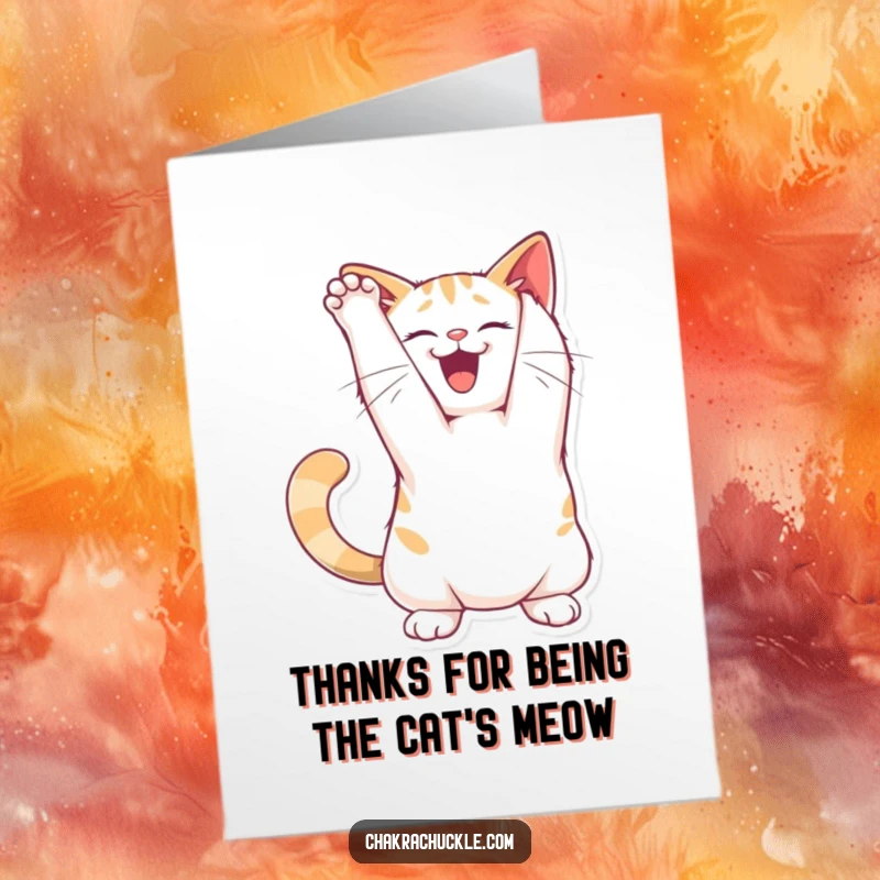 Funny Free Printable Thank You Card: A joyful cat showing off its back arch, sending thankful vibes.