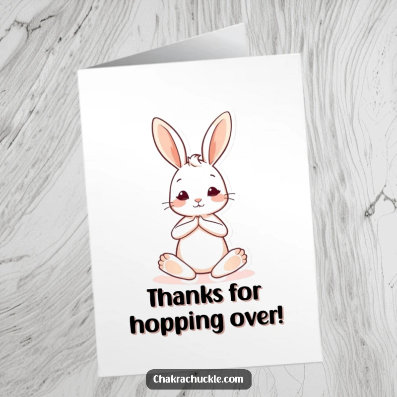 Funny Free Printable Thank You Card featuring a cute bunny in a tranquil seated yoga pose with one leg gracefully extended.