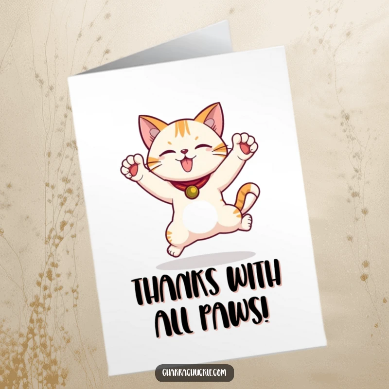 Funny Free Printable Thank You Card: a cat in a warrior pose joyfully extends its thanks.