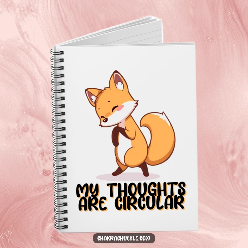 Funny fox notebook cover featuring a curious fox playfully doing a pretzel yoga pose, ideal for notes and doodles.