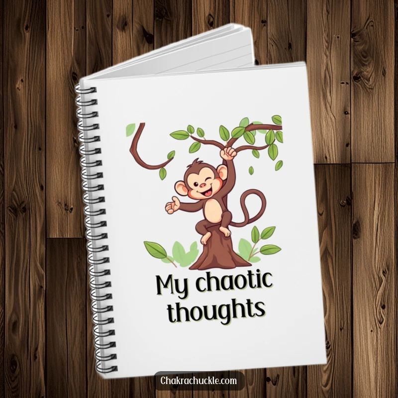Funny Monkey Yoga Notebook: A mischievous monkey winks while holding a tree pose, ready to jot down notes.