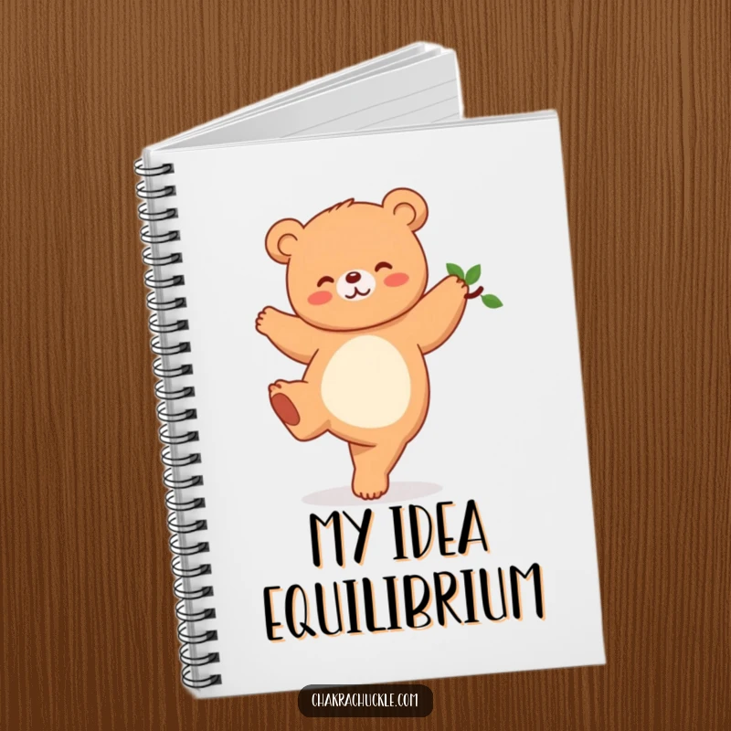 Funny Kawaii Bear Yoga Notebook with a cute giggling bear doing a tree pose, perfect for journaling or notes, a humorous gift.