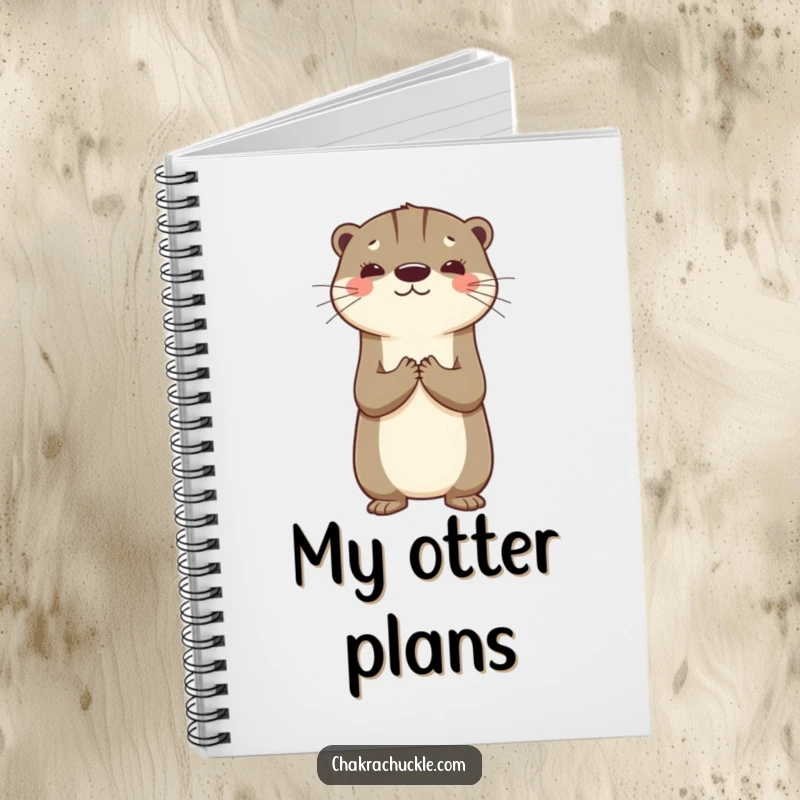Funny notebook with a playful otter balancing, hands clasped, ideal for journaling gratitude or daily notes with a humorous touch.