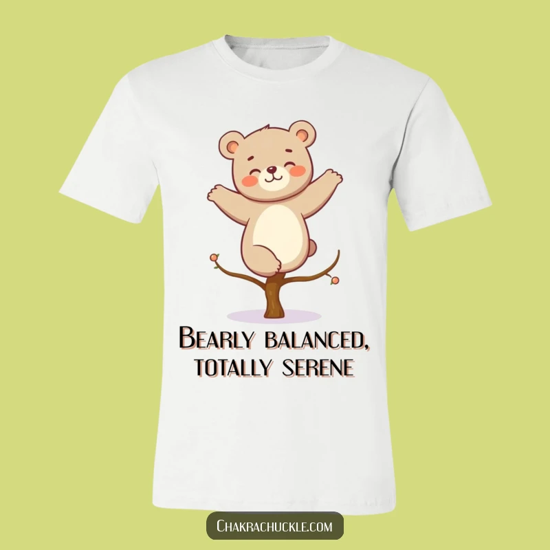 Funny Kawaii Bear Yoga T-Shirt: Giggling Bear Tree Pose Tee for Humor Lovers