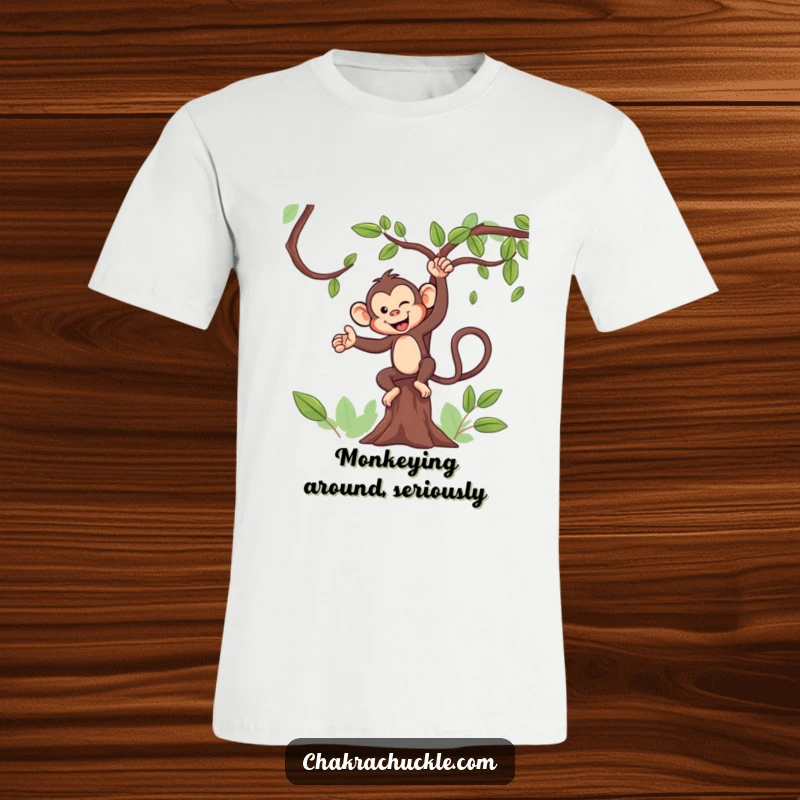 Funny Monkey Yoga T-Shirt: A mischievous character balances perfectly in a tree pose with a playful wink.