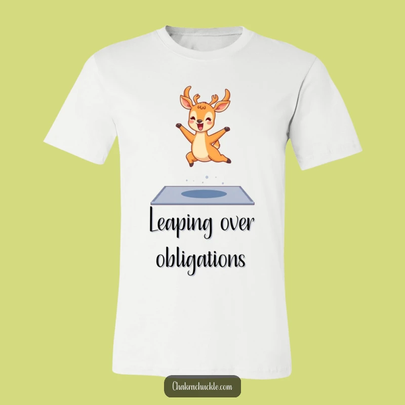 Funny Kawaii Deer Yoga T-Shirt: Joyful Deer Leap Pose Tee for Fun