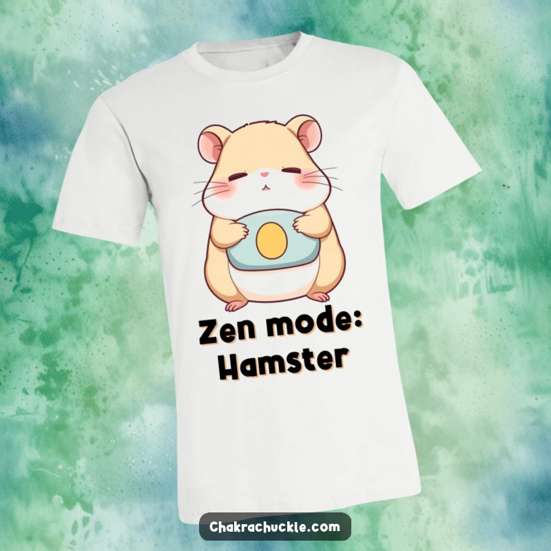 Funny T-Shirt showcasing a determined hamster meditating serenely on a cushion, eyes closed, embodying pure zen and humor.