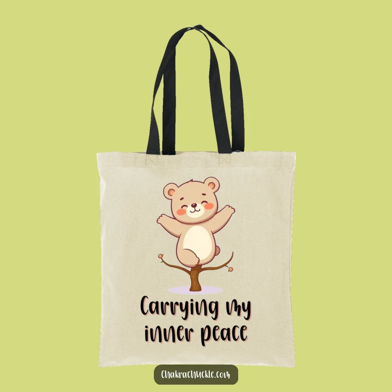 Funny Kawaii Bear Yoga Tote Bag: Giggling Bear Tree Pose Carryall Gift