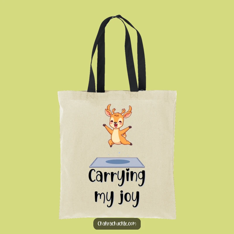 Funny Kawaii Deer Yoga Tote Bag: Joyful Deer Leap Pose Carryall Gift