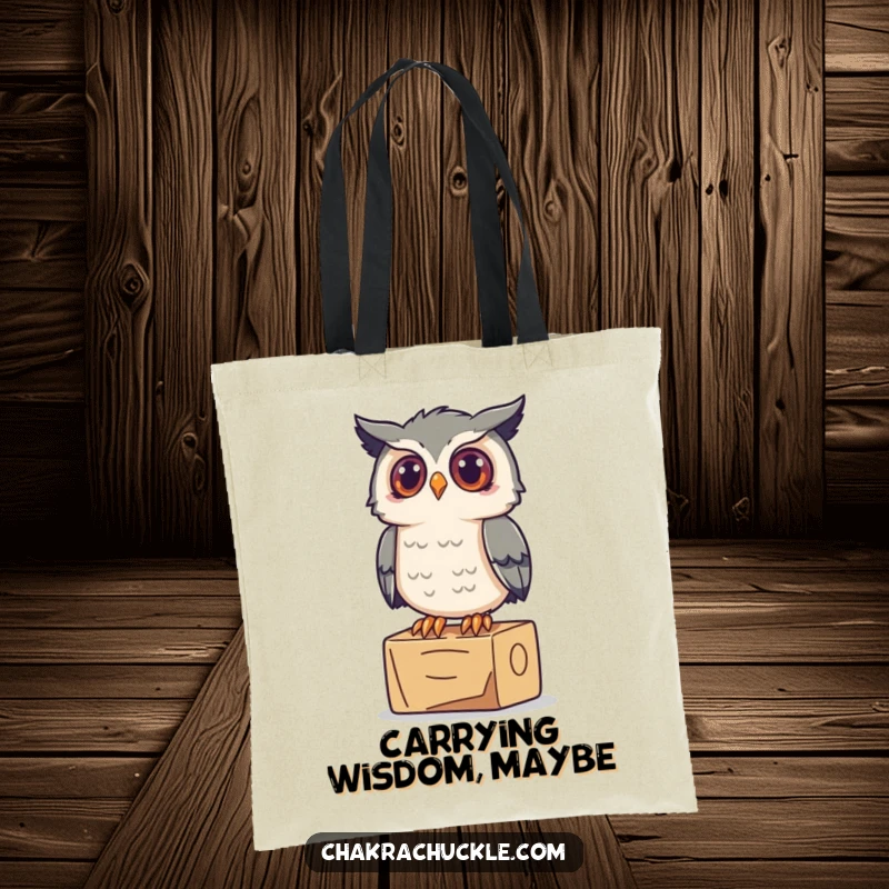 Funny Owl Yoga Tote Bag: A curious owl perches on a yoga block, looking up inquisitively, ready to carry your essentials.