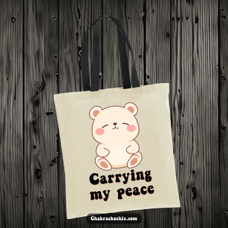 Funny Bear Meditation Tote Bag: Round bear in a peaceful meditation pose, a humorous and functional bag.