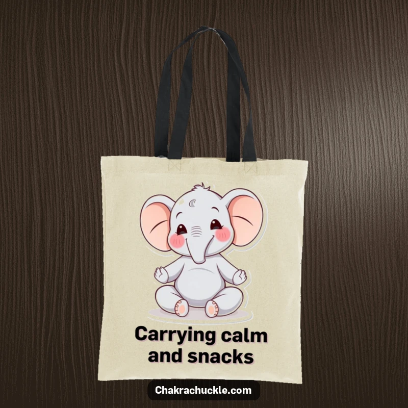 Funny Elephant Yoga Tote Bag: A joyful elephant sits in meditation, swaying gently, perfect for carrying your essentials peacefully.
