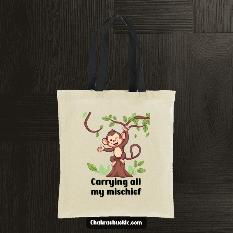 Funny Monkey Yoga Tote Bag: A mischievous monkey winks while striking a perfect tree pose, ready to carry your items.