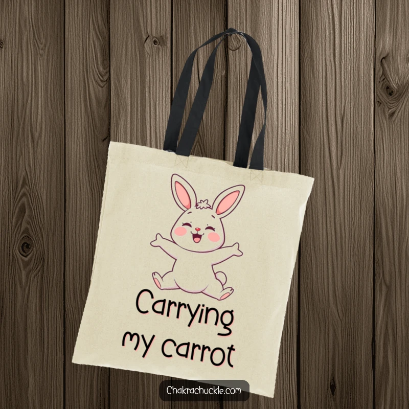 Funny Yoga Bunny Tote Bag, a kawaii bunny in a downward-facing dog pose, great for yoga gear.